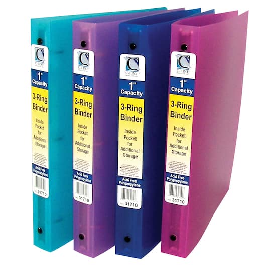 Assorted Colors 3-Ring Poly Binder, 1&#x22; Capacity, Pack of 6